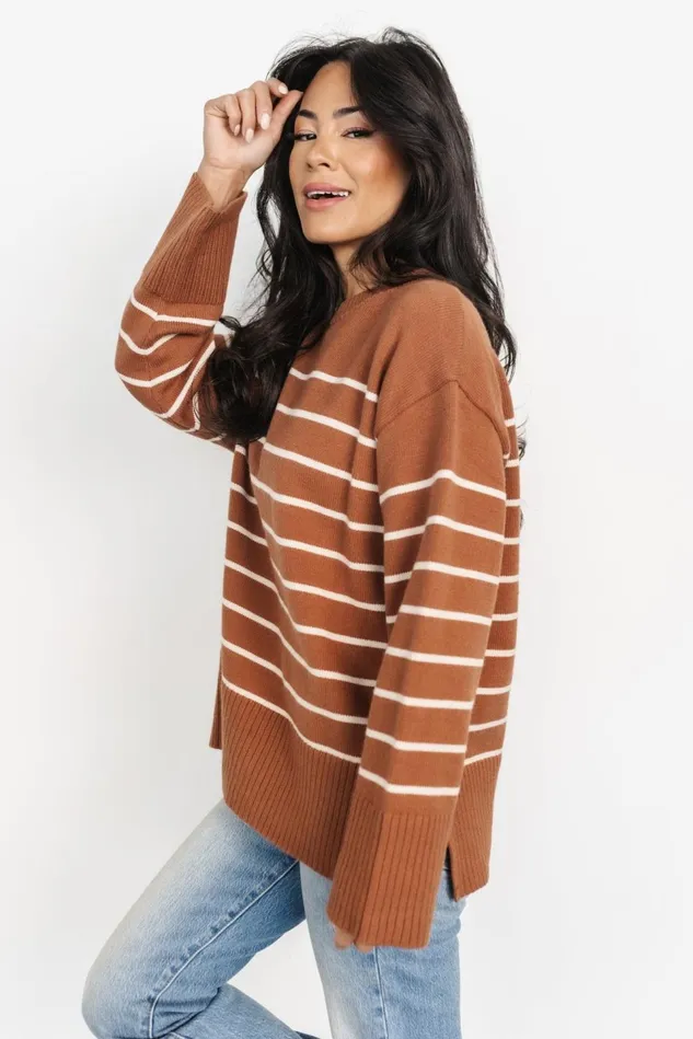 Baltic Born Sweaters Women Emerson Stripe Knit Sweater Dark Camel Ivory Baltic Born Sweaters Women Emerson Stripe Knit Sweater Dark Camel Ivory