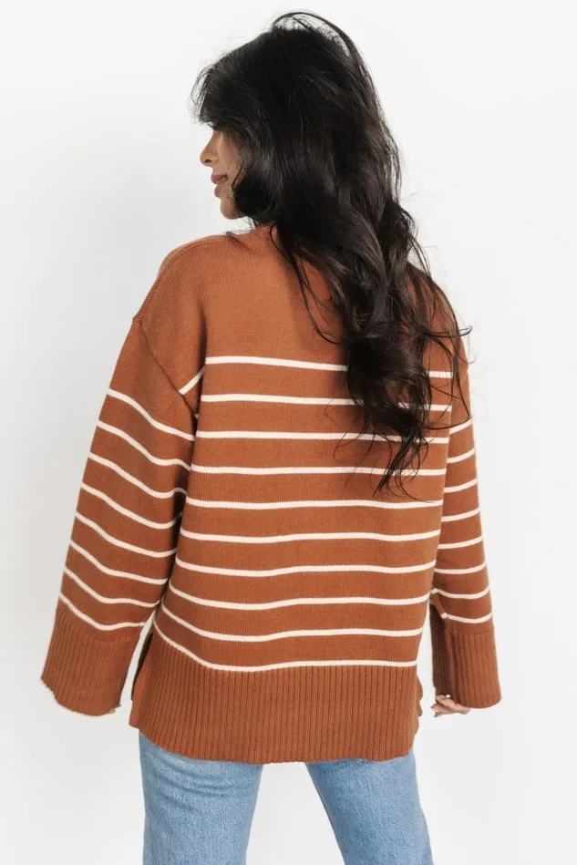 Baltic Born Sweaters Women Emerson Stripe Knit Sweater Dark Camel Ivory Baltic Born Sweaters Women Emerson Stripe Knit Sweater Dark Camel Ivory