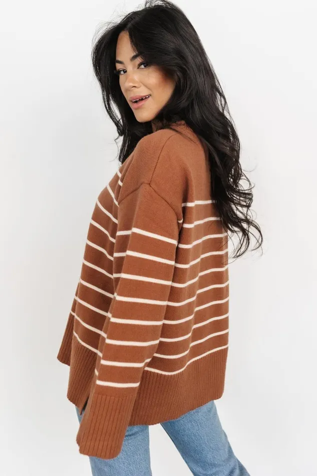 Baltic Born Sweaters Women Emerson Stripe Knit Sweater Dark Camel Ivory Baltic Born Sweaters Women Emerson Stripe Knit Sweater Dark Camel Ivory