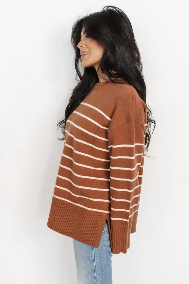 Baltic Born Sweaters Women Emerson Stripe Knit Sweater Dark Camel Ivory Baltic Born Sweaters Women Emerson Stripe Knit Sweater Dark Camel Ivory