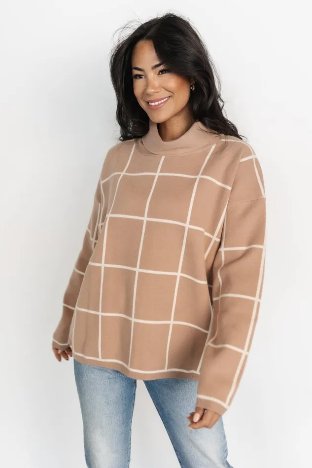 Baltic Born Sweaters Women Tahoe Turtleneck Sweater Taupe Cream