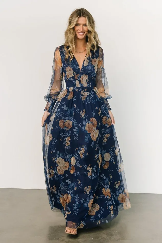Baltic Born Tulle Styles Women Layla Tulle Maxi Dress Blue Golden Floral