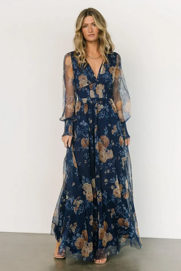 Baltic Born Tulle Styles Women Layla Tulle Maxi Dress Blue Golden Floral
