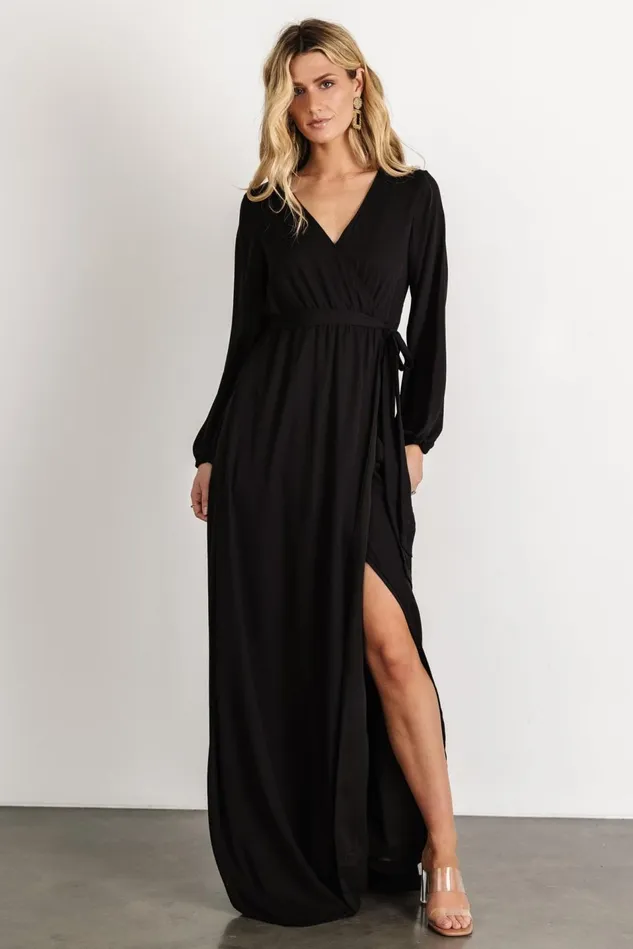 Baltic Born Wedding Guest Women Breanne Faux Wrap Maxi Dress Black