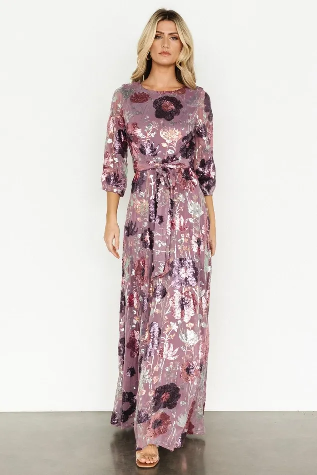 Baltic Born Wedding Guest Women Destiny Sequin Maxi Dress Lilac Floral