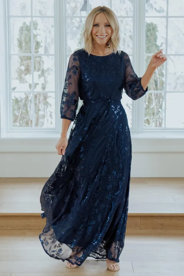 Baltic Born Wedding Guest Women Destiny Sequin Maxi Dress Navy