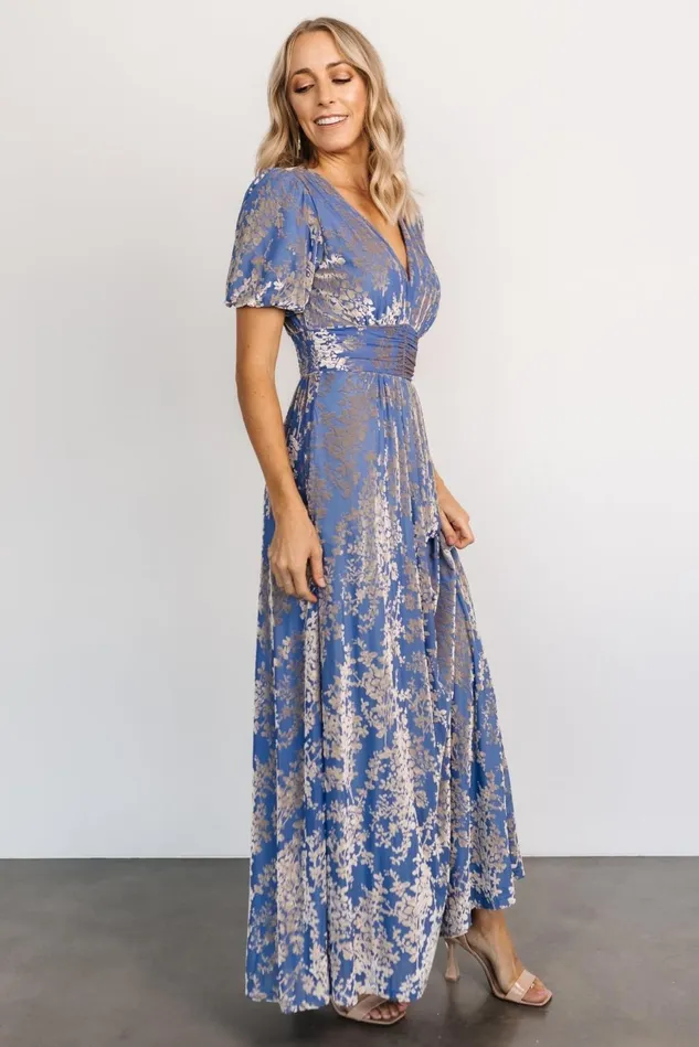 Baltic Born Wedding Guest Women Leslie Velvet Maxi Dress Blue Silver