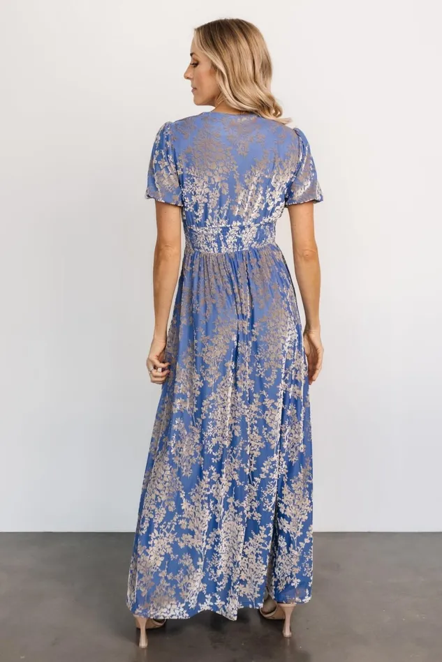 Baltic Born Wedding Guest Women Leslie Velvet Maxi Dress Blue Silver