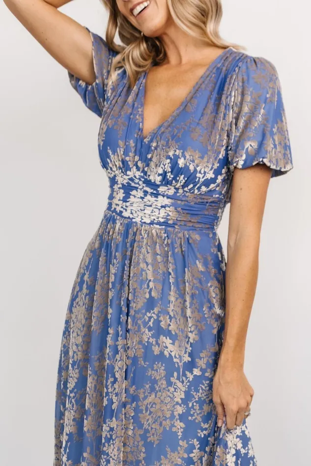 Baltic Born Wedding Guest Women Leslie Velvet Maxi Dress Blue Silver