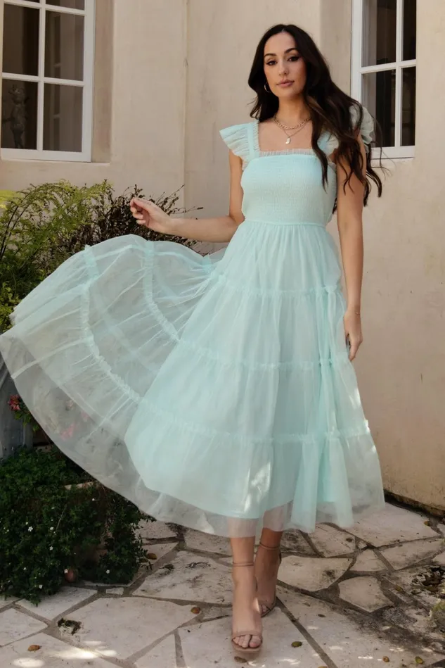 Baltic Born Wedding Guest Women Mindi Tulle Midi Dress Sea Blue