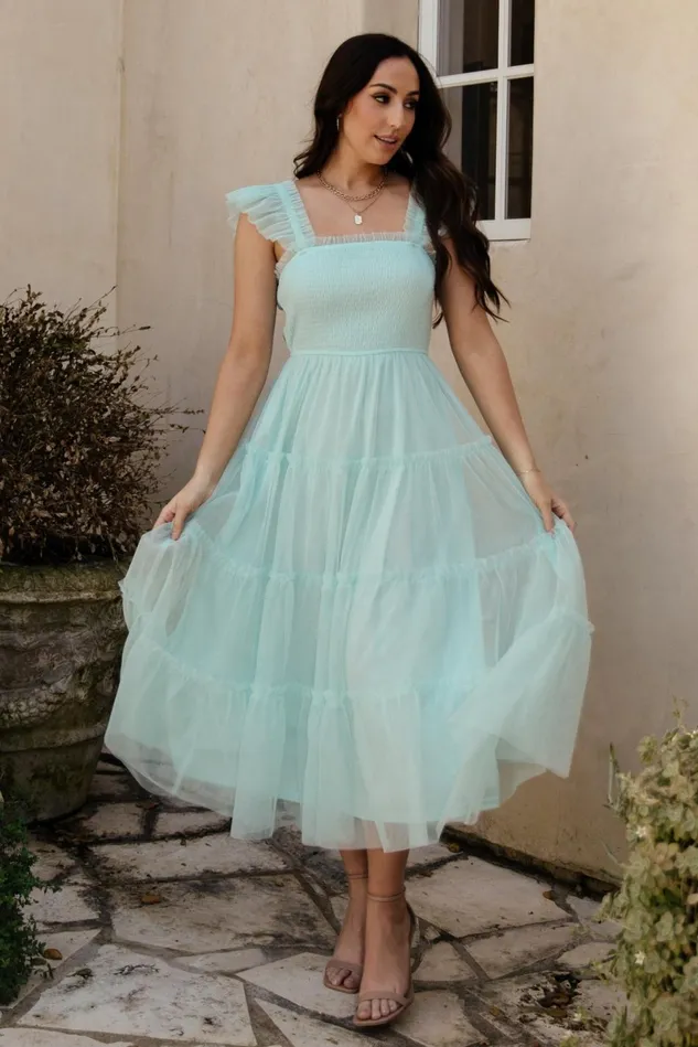 Baltic Born Wedding Guest Women Mindi Tulle Midi Dress Sea Blue