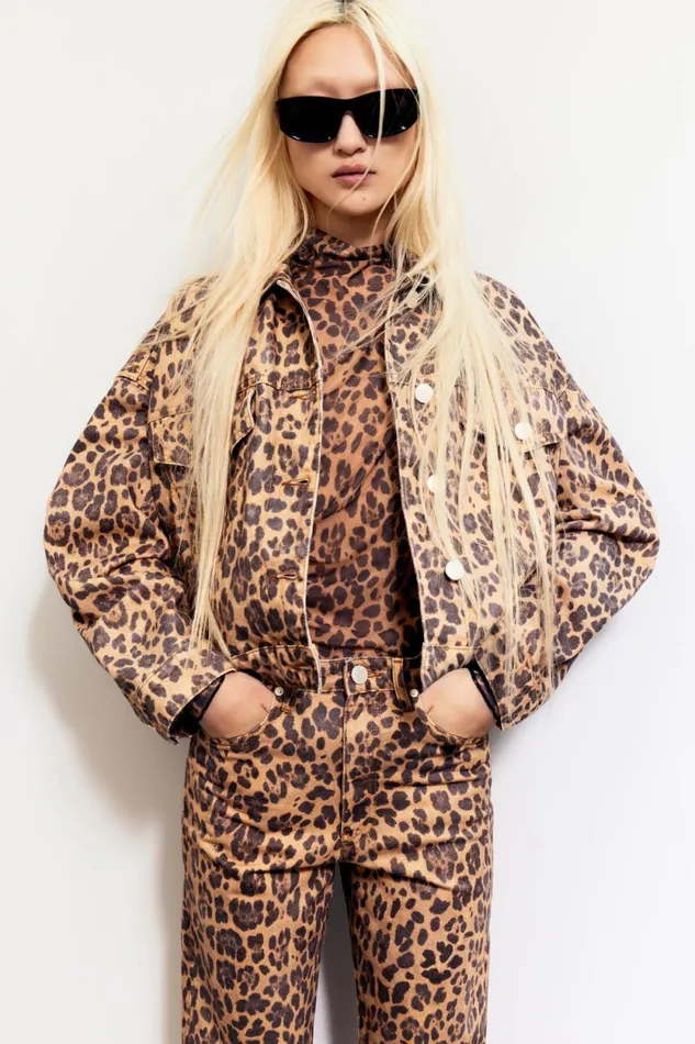 Beige Leopard Oversize Denim Jacket Leopard Natural Women Bimba Y Lola Animal Print