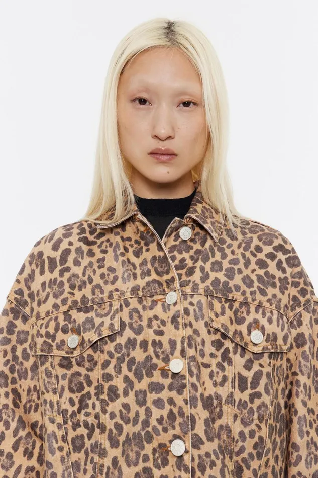Beige Leopard Oversize Denim Jacket Leopard Natural Women Bimba Y Lola Animal Print Beige Leopard Oversize Denim Jacket Leopard Natural Women Bimba Y Lola Animal Print