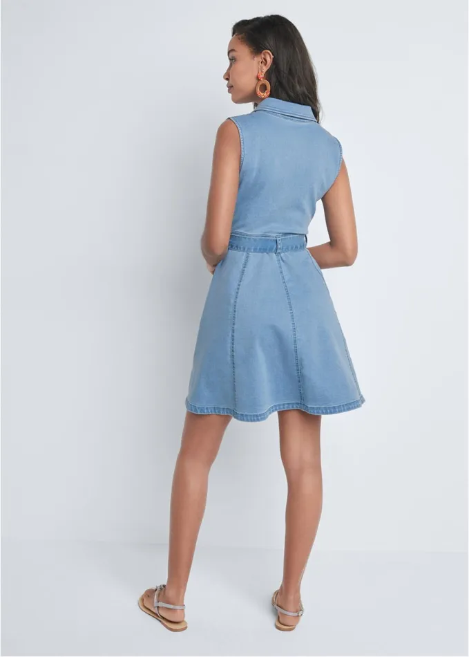 BELTED ALINE DENIM DRESS Light Wash Women VENUS Sundresses