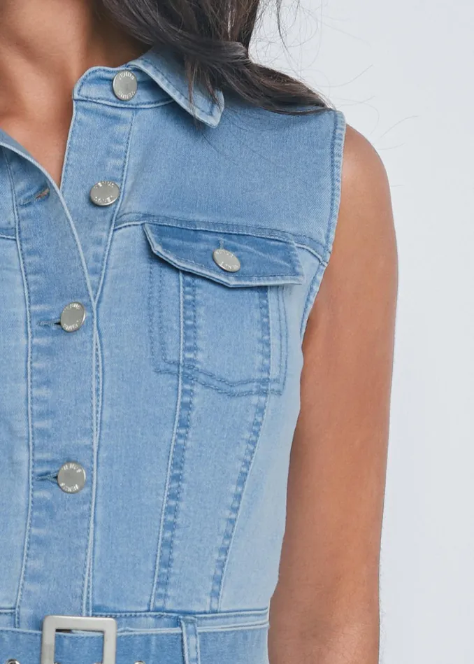 BELTED ALINE DENIM DRESS Light Wash Women VENUS Sundresses