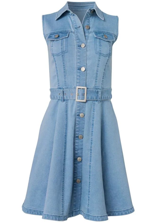 BELTED ALINE DENIM DRESS Light Wash Women VENUS Sundresses