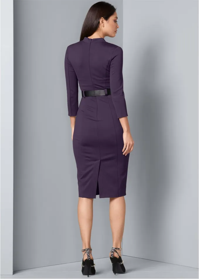 BELTED DRESS Dark Purple Women VENUS Midi Dresses