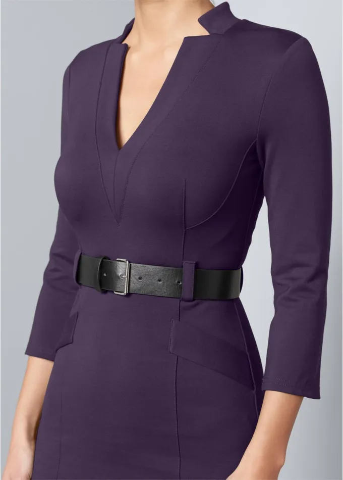 BELTED DRESS Dark Purple Women VENUS Midi Dresses