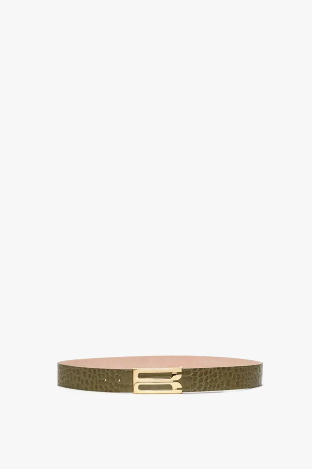 Belts Women Victoria Beckham Exclusive Jumbo Frame Belt In Khaki Croc Embossed Calf Leather Belts Women Victoria Beckham Exclusive Jumbo Frame Belt In Khaki Croc Embossed Calf Leather