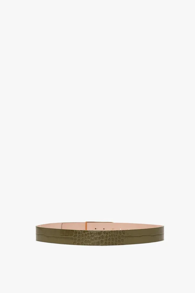 Belts Women Victoria Beckham Exclusive Jumbo Frame Belt In Khaki Croc Embossed Calf Leather Belts Women Victoria Beckham Exclusive Jumbo Frame Belt In Khaki Croc Embossed Calf Leather