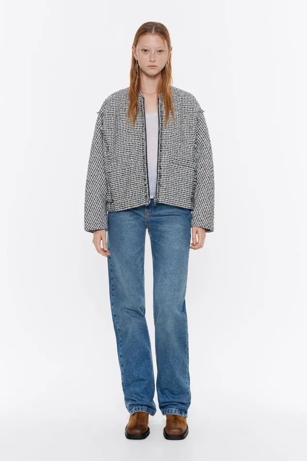 Black Checked Bomber Jacket Ivory Women Bimba Y Lola Jackets And Blazers