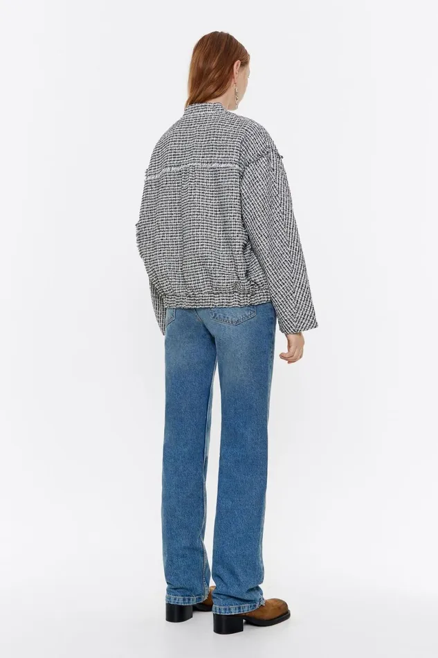 Black Checked Bomber Jacket Ivory Women Bimba Y Lola Jackets And Blazers Black Checked Bomber Jacket Ivory Women Bimba Y Lola Jackets And Blazers