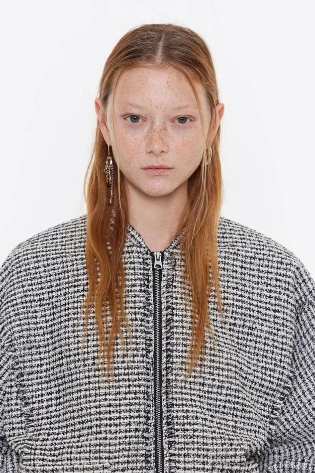 Black Checked Bomber Jacket Ivory Women Bimba Y Lola Jackets And Blazers Black Checked Bomber Jacket Ivory Women Bimba Y Lola Jackets And Blazers