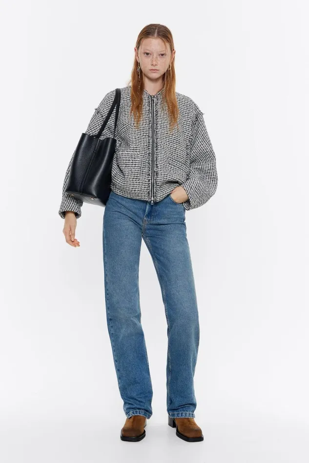 Black Checked Bomber Jacket Ivory Women Bimba Y Lola Jackets And Blazers Black Checked Bomber Jacket Ivory Women Bimba Y Lola Jackets And Blazers