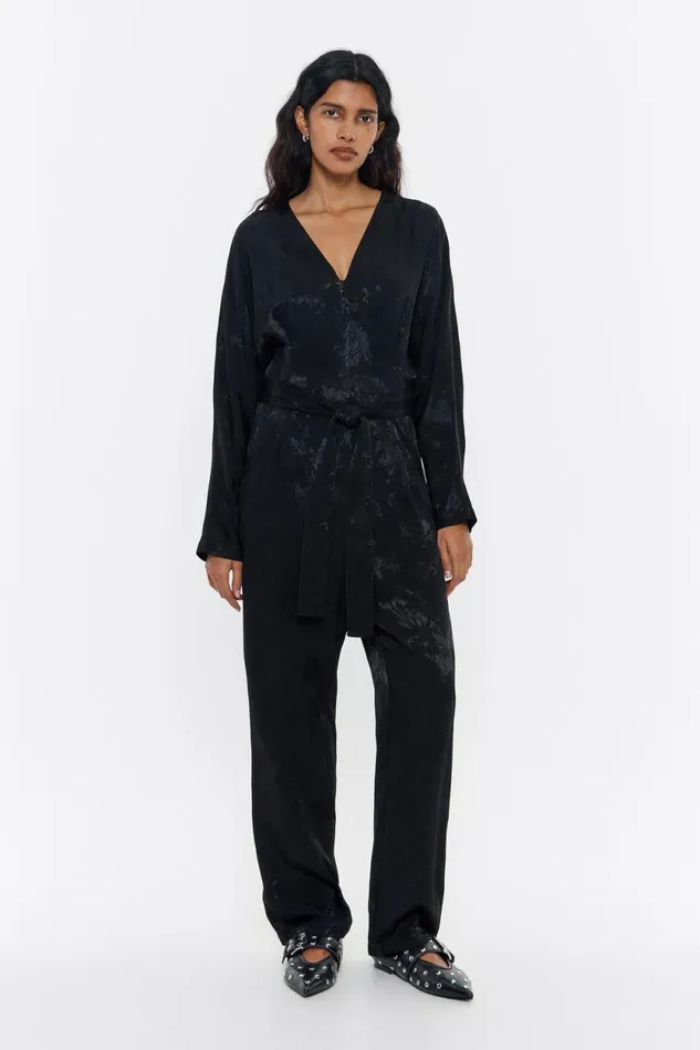 Black Fluid Jacquard Jumpsuit Black Women Bimba Y Lola Dresses And Jumpsuits