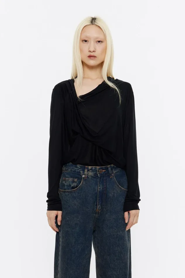Black Fluid Neckline Tshirt Black Women Bimba Y Lola TShirts
