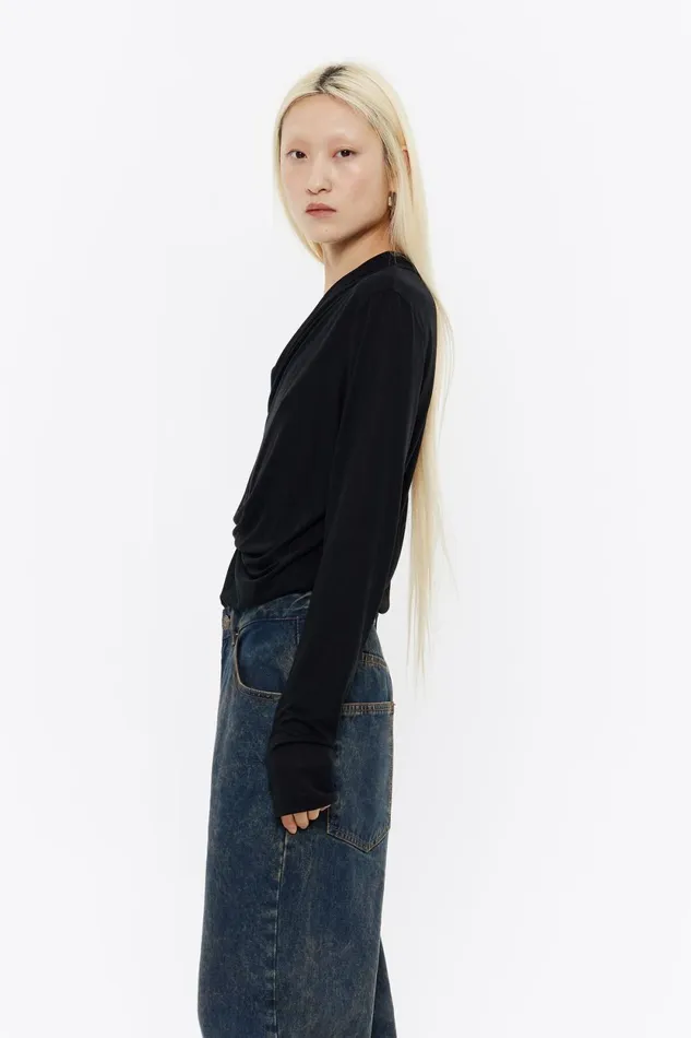 Black Fluid Neckline Tshirt Black Women Bimba Y Lola TShirts Black Fluid Neckline Tshirt Black Women Bimba Y Lola TShirts