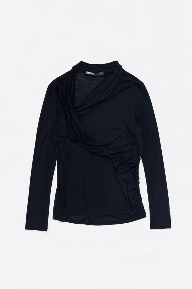 Black Fluid Neckline Tshirt Black Women Bimba Y Lola TShirts Black Fluid Neckline Tshirt Black Women Bimba Y Lola TShirts