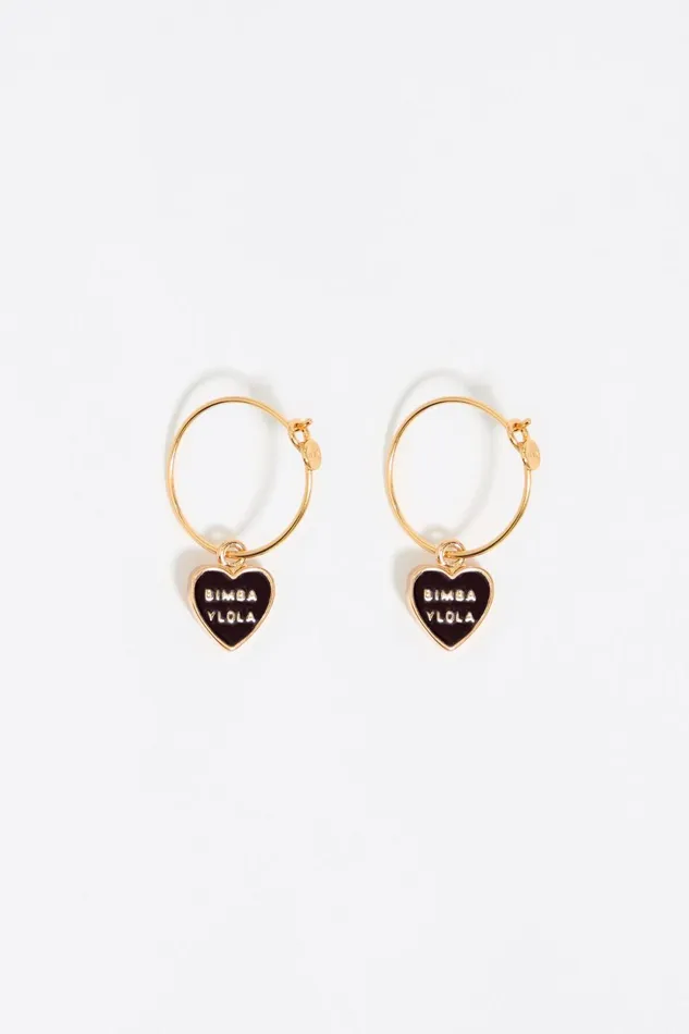 Black Heart Logo Hoop Earrings Black Women Bimba Y Lola Earrings
