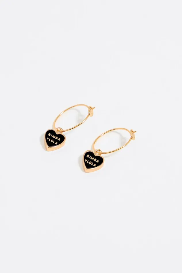 Black Heart Logo Hoop Earrings Black Women Bimba Y Lola Earrings Black Heart Logo Hoop Earrings Black Women Bimba Y Lola Earrings