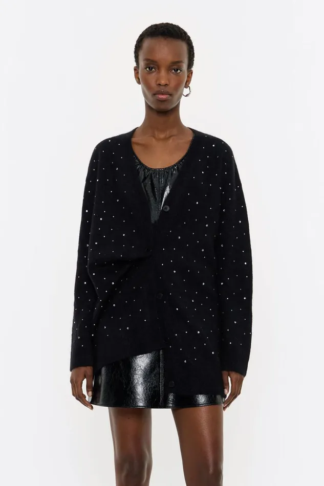 Black Mohair Rhinestones Cardigan Black Women Bimba Y Lola Knitwear