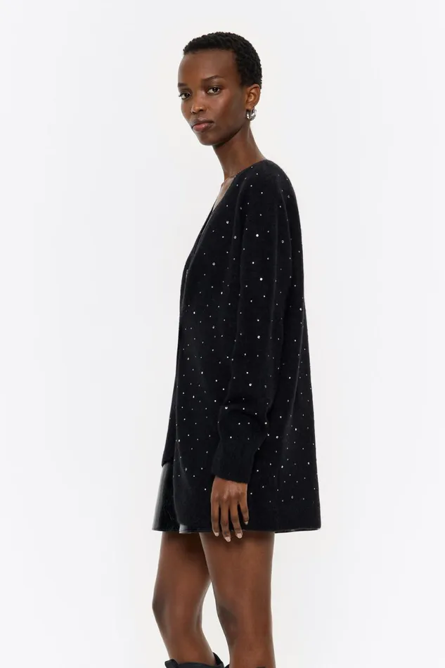 Black Mohair Rhinestones Cardigan Black Women Bimba Y Lola Knitwear Black Mohair Rhinestones Cardigan Black Women Bimba Y Lola Knitwear