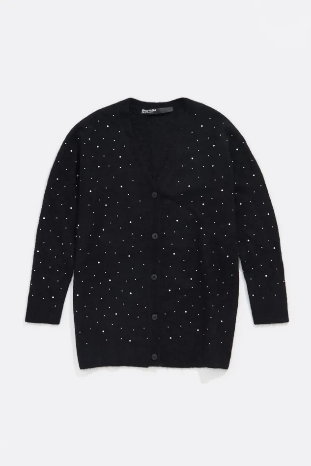 Black Mohair Rhinestones Cardigan Black Women Bimba Y Lola Knitwear Black Mohair Rhinestones Cardigan Black Women Bimba Y Lola Knitwear