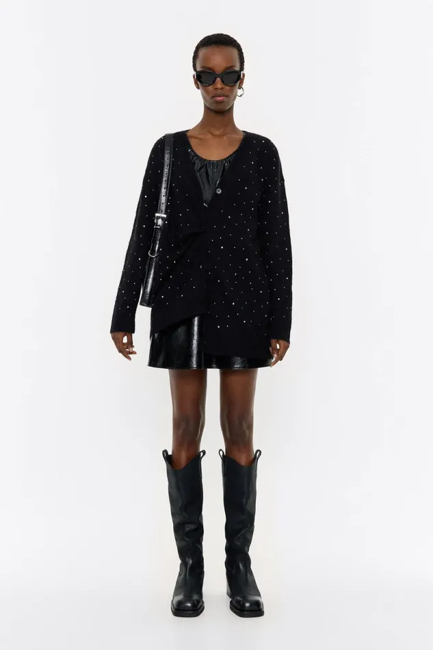 Black Mohair Rhinestones Cardigan Black Women Bimba Y Lola Knitwear Black Mohair Rhinestones Cardigan Black Women Bimba Y Lola Knitwear
