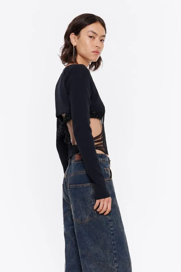 Black Openknit Top Black Women Bimba Y Lola Knitwear Black Openknit Top Black Women Bimba Y Lola Knitwear