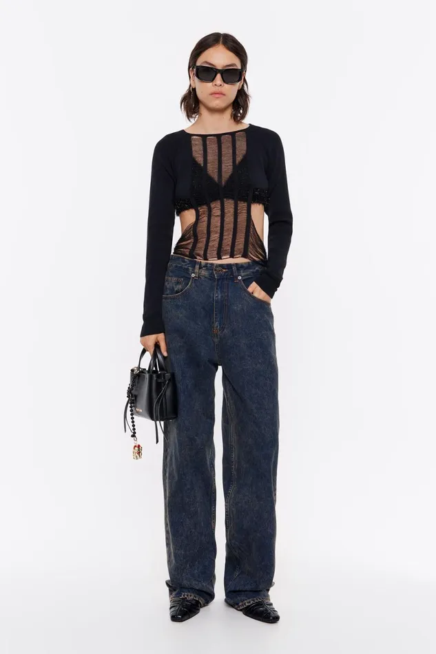 Black Openknit Top Black Women Bimba Y Lola Knitwear Black Openknit Top Black Women Bimba Y Lola Knitwear