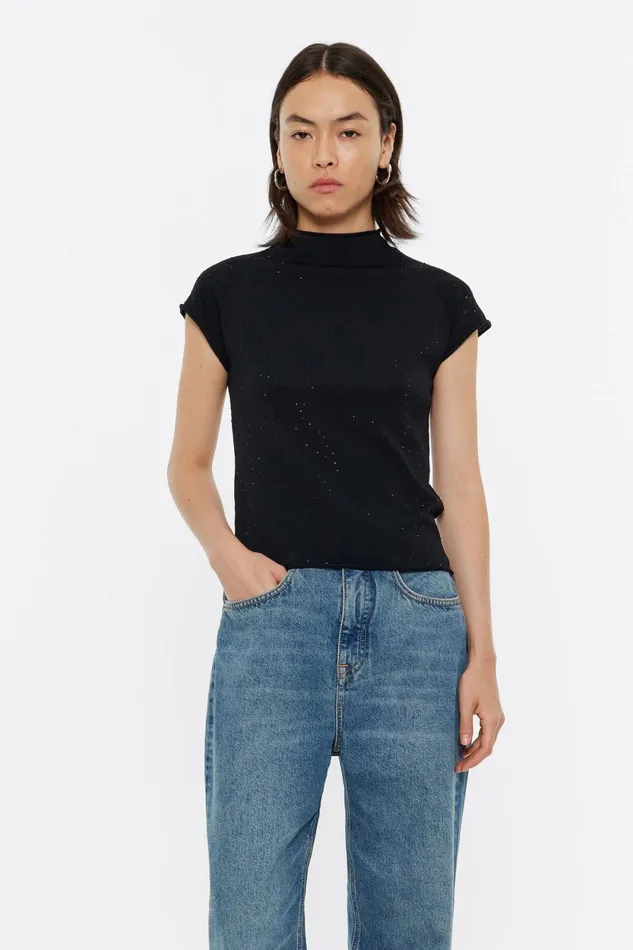 Black Stones Sweater With Dropped Sleeves Black Women Bimba Y Lola Knitwear