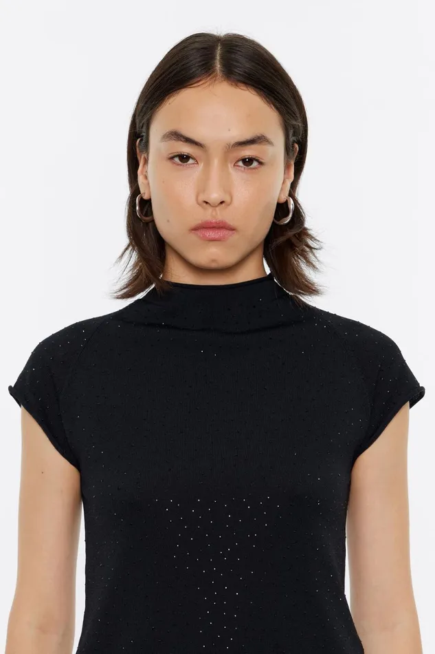 Black Stones Sweater With Dropped Sleeves Black Women Bimba Y Lola Knitwear Black Stones Sweater With Dropped Sleeves Black Women Bimba Y Lola Knitwear