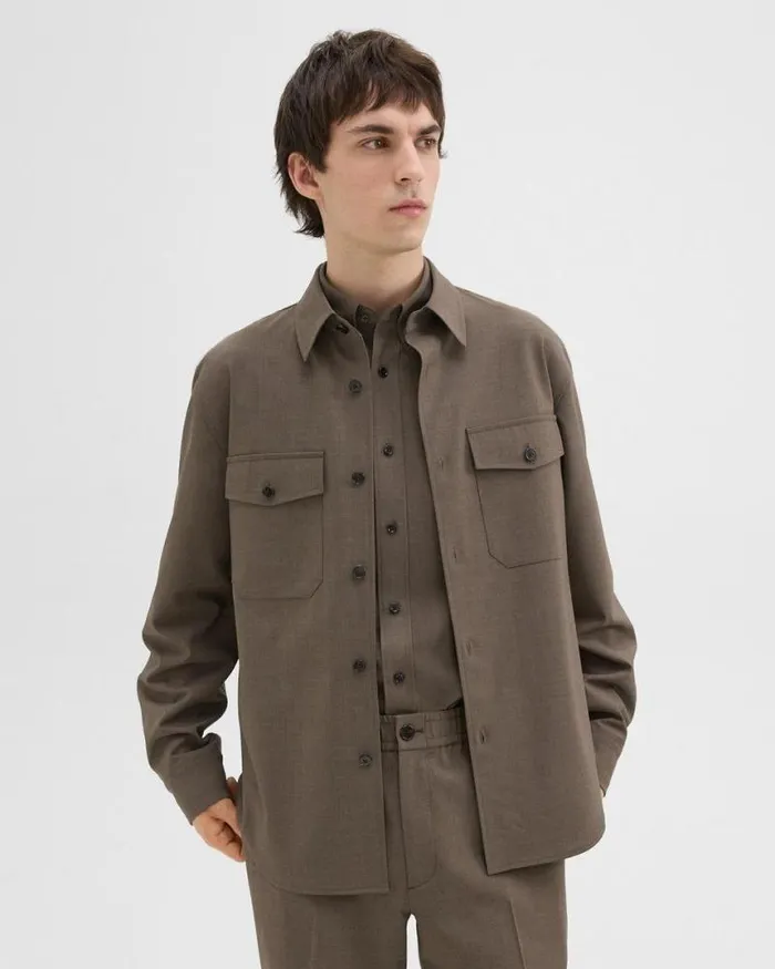 Blazers Jackets Men Theory Garvin Shirt Jacket In Stretch Wool Fossil Melange Blazers Jackets Men Theory Garvin Shirt Jacket In Stretch Wool Fossil Melange