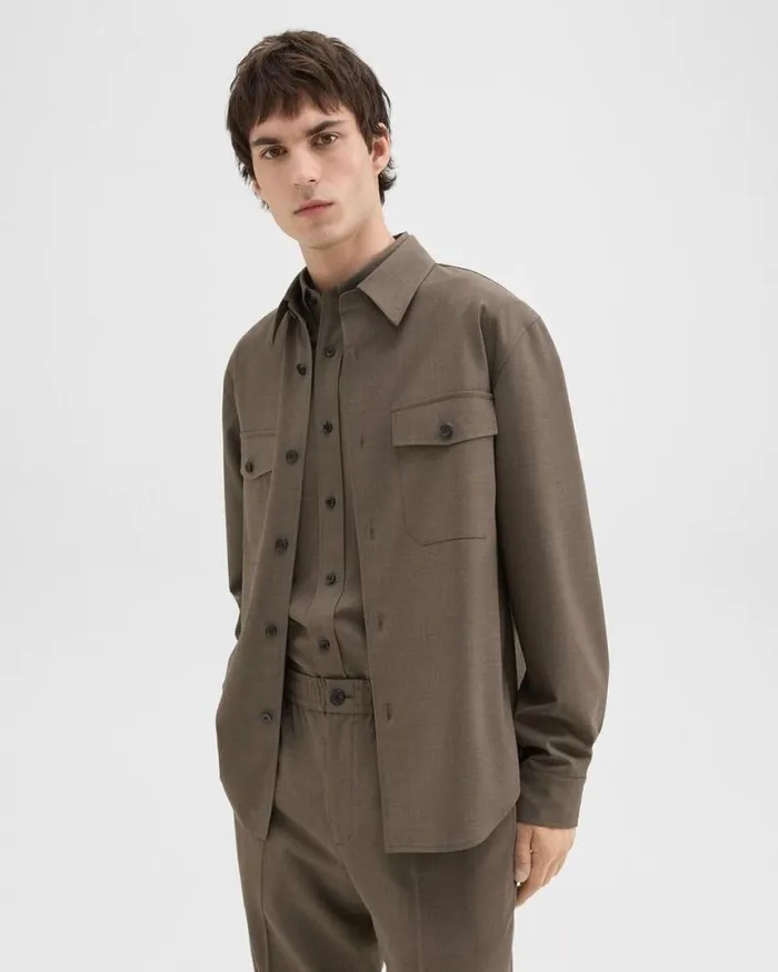 Blazers Jackets Men Theory Garvin Shirt Jacket In Stretch Wool Fossil Melange Blazers Jackets Men Theory Garvin Shirt Jacket In Stretch Wool Fossil Melange