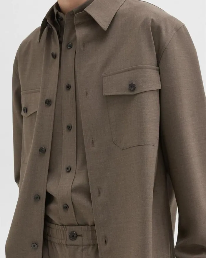 Blazers Jackets Men Theory Garvin Shirt Jacket In Stretch Wool Fossil Melange Blazers Jackets Men Theory Garvin Shirt Jacket In Stretch Wool Fossil Melange