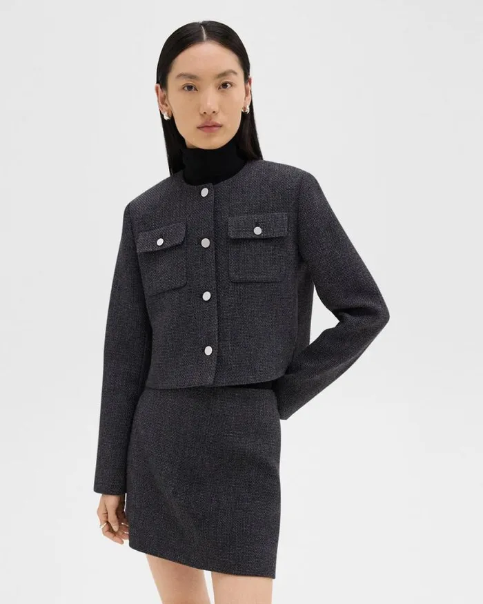 Blazers Jackets Women Theory Cardigan Jacket In Tweed Charcoal Melange