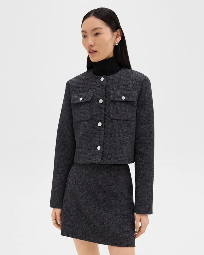 Blazers Jackets Women Theory Cardigan Jacket In Tweed Charcoal Melange Blazers Jackets Women Theory Cardigan Jacket In Tweed Charcoal Melange