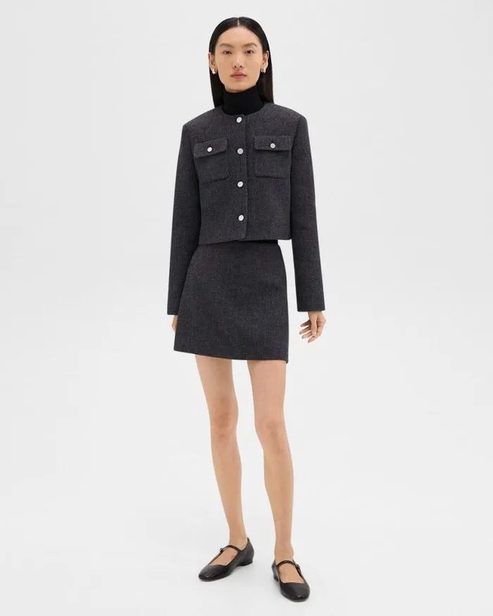 Blazers Jackets Women Theory Cardigan Jacket In Tweed Charcoal Melange Blazers Jackets Women Theory Cardigan Jacket In Tweed Charcoal Melange