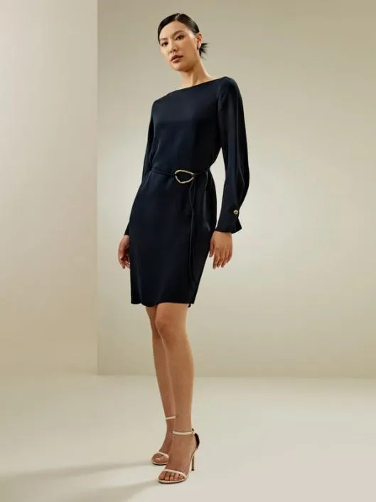 Boatneck Midi Dress With Belt Women Jumpsuits Lilysilk Dresses