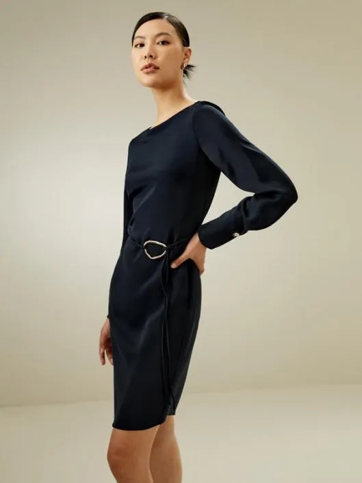 Boatneck Midi Dress With Belt Women Jumpsuits Lilysilk Dresses
